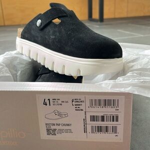 Papillo Birkenstock chunky Boston suede clog BNIB black size 41 narrow Ladies 10